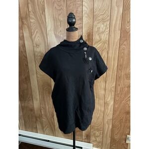 TheLEEs Black Short Sleeve Hoodie High Neck Button Detail Cotton XXL Womens